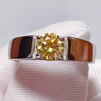 1-2 Karátos Sárga Moissanite Gyűrű, Arany Színű Unisex Férfi Gyémánt Gyűrű Nem Állítható Egyszerű S925 Sterling Ezüst