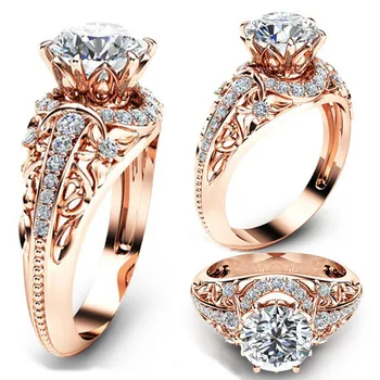 14K Rose Gold színű Microinlaid Gyémánt Gyűrű Női Gyűrű doboz Fehér Topáz Drágakő Anillos Bizuteria Cirle Kecses gyűrűk