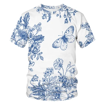 2021 Új legfrissebb forró eladó Streetwear póló, alkalmi hip-hop T-shirt Harajuku 3D-s Rajzfilm pillangó nyomtatás kerek nyakú póló, Maximum