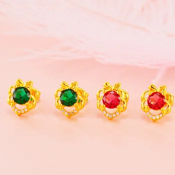 24 KARÁTOS arany fülbevaló női zöld piros Kristály Fülbevaló Fülbevalók, Nagy Cirkónium-oxid Női Strasszos Arany Fül esküvői ékszerek