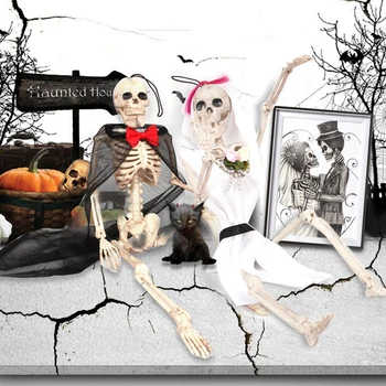 40*10cm Szimuláció Koponya Csontváz Horror Emberi Csontváz Dísz Halloween Party Bár Kísértetjárta Ház Kellékek Dekoráció Temető Király