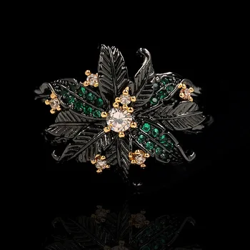 925 Ezüst Divat Begonia Virág Zöld Cirkon Gyűrű Eredeti Olasz, Kézzel Készített Luxus Fekete Arany Ékszerek, Virág Női Gyűrű Ajándék