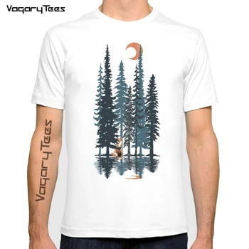 A róka az Erdőben Nyomtatás mens T-Shirt Grafikus Fox Akvarell Nyomtatás Nyári Divat Ruhák, férfi Pólók Felsők férfi Póló