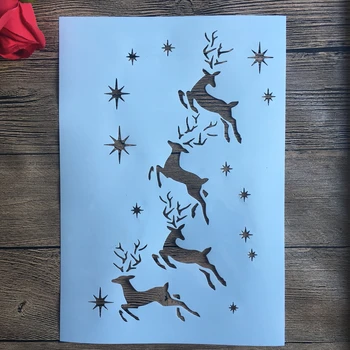 A4 29 * 21cm Karácsonyi szarvas DIY Stencil Falon Festmény Scrapbook Színezés Dombornyomás Album Dekoratív Papír Kártya Sablon,szövet