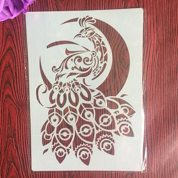 A4 29 * 21cm páva Mandala DIY Stencil Falon Festmény Scrapbook Színezés Dombornyomás Album Dekoratív Papír Kártya Sablon