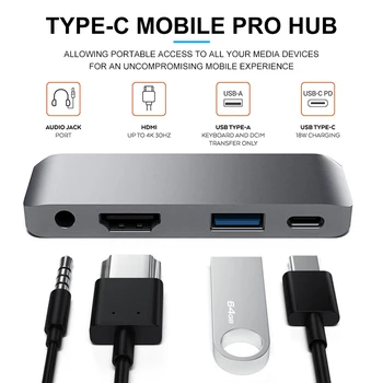 Alumínium C-Típusú Mobil Pro Elosztó Adapter, USB-C PD Töltés 4K HDMI USB 3.0 Tabletta Laptop Dokkoló Állomás HD IPad Pro