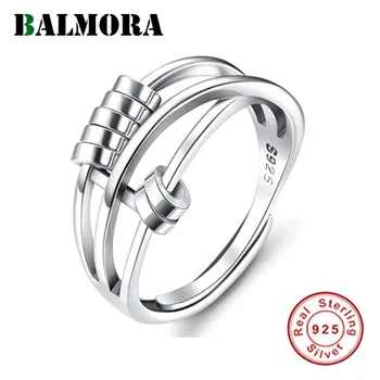 BALMORA 100% 925 Ezüst Anti Szorongás Gyűrűk Nők Lány Klasszikus Punk Fidget Fonó Zenekar Állítható Magasító Gyűrű, Ékszerek, Ajándék
