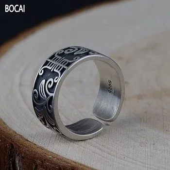 BOCAI Új, Igazi Tiszta S925 ezüst ékszerek retro kivitelezés nyitva matt női divat ezüst gyűrű