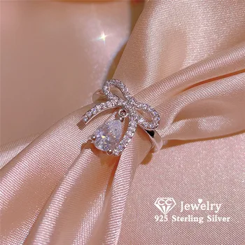 CC Romantikus Gyűrűk Nők Állítható 925 Sterling Ezüst Gyűrű Készlet Party Kellékek Bowknot Design Aranyos, Finom Ékszerek CC3236