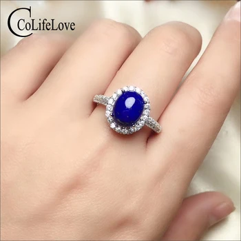 CoLife Ékszerek 925 Ezüst Drágakő Gyűrű a Mindennapi Viselet 100% - ban Természetes Lapis Lazuli Gyűrű Klasszikus, Ezüst, Lapis Lazuli Ékszerek