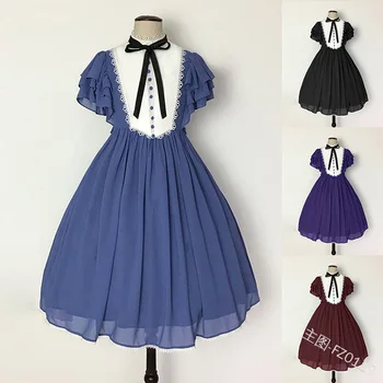 csipke bowknot állni, magas derék viktoriánus ruha, aranyos lány, gothic, lolita op Vintage hercegnő tea party édes lolita ruha palota