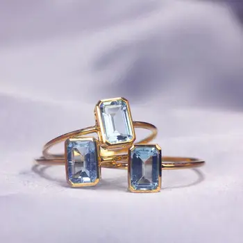 Egyedi, eredeti, új, téglalap alakú, akvamarin, minimalista design nyitó állítható gyűrű, gyönyörű igézet luxus női ékszerek