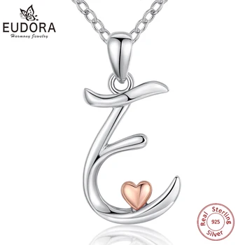 Eudora Sterling ezüst Luxus 8 Betű Medál Nyaklánc, Nők, Férfiak, Rózsa arany szív Kézzel írott Nyelv Medálok Amulett Nyaklánc