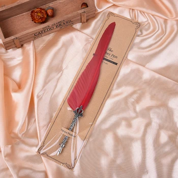 Európai retro hosszú libatollas mártott toll, toll készlet ezüst toll, szép formájú Karácsonyi Valentin Napi ajándék