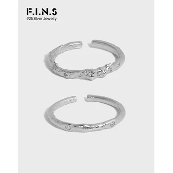 F. I. N. S Egyszerű Szabálytalan Cirkónia Intarziás Textúra 925 Sterling Ezüst Nyílt Vékony Rakható Gyűrű, Esküvői Divat Finom Ékszerek