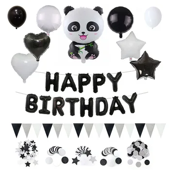 Fehér Fekete Panda Medve, Léggömb, Konfetti, Garland Zászló Szülinapi Buli, Gyerek Szoba Dekoráció Ballon Kit Baba Zuhany DIY Kellékek