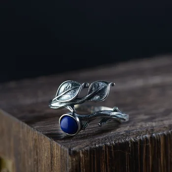 FNJ 925 Ezüst Gyűrű Női Ékszerek 100% Eredeti Tiszta S925 Sterling Ezüst Gyűrű Természetes Vörös Achát Lapis Lazuli Kő Levél