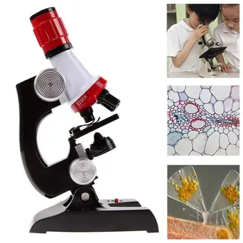 Gyerekek Oktatási Mikroszkóp Készlet Labor LED 100-1200X Játék Otthon, Iskola Érdeke Termesztés Gyermek Fiúk, Születésnapi Ajándék, Ajándék