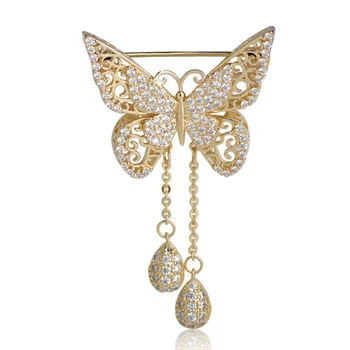 Gyönyörű Cirkónia Pillangó Bross Női Arany Tassel Klasszikus Esküvői Dekoráció Állat, Virág Bross