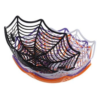 Halloween Pók Web Candy Kosár Fekete Narancs, Cukorka, Tál, Műanyag Doboz Édességet Halloween Pókhálót Dekoráció, Party Kellékek eszköz