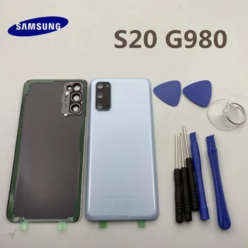 Hátsó Panel Eredeti Akkumulátor Üveg Hátsó Ajtó Fedél Samsung Galaxy S20 G980 G980F Előre öntapadó matricák+ESZKÖZÖK