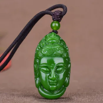 Kínai Zöld Guanyin Jade Charm Medál Nyaklánc Ékszer, Divat Kiegészítők, Kézzel Faragott Amulett Ajándékok Nőknek A Szabad kötél