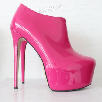 LAIGZEM Női Boka Csizma Cipzáras Platform Fényes, Vékony, Magas Sarkú Cipők Kerek Toe Zapatos Mujer Cipő a Nő Nagy Méret 41 45 52