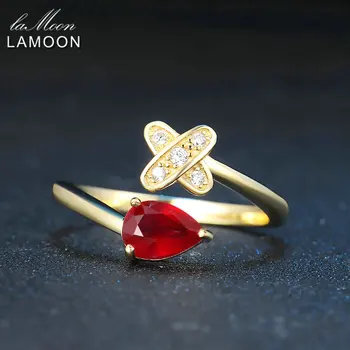LAMOON 2017-re Új Romantikus Kereszt Könnycsepp Igazi Természetes Rubin Gyűrű S925 Sterling Ezüst Ékszerek, a Nők Fél LMRI056