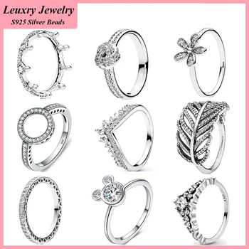 Leuxry Divatos 925 Sterling Ezüst Korona Szerelmes Szív Ujját Klasszikus Gyűrű Nők Esküvői Ékszerek Valentin Napi Ajándék