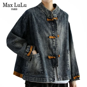 Max LuLu Koreai Tavaszi Ruhát, Női Vintage Farmer Kabát Női Fehérített, Bő Kabát, Női Punk Túlméretezett Streetwear
