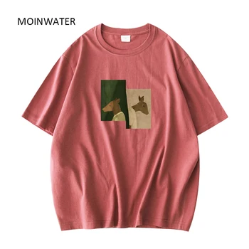 MOINWATER a Nők Új Nyári Rövid Ujjú póló Hölgy Szarvas Minta Zöld Póló Női Khaki T-shirt Maximum MT21041