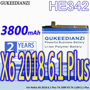 Nagy Kapacitású GUKEEDIANZI Akkumulátor HE342 3800mAh Nokia X6 2018 6.1 Plusz TA 1099 X5 TA 1109 5.1 Plus 5.1 Plusz