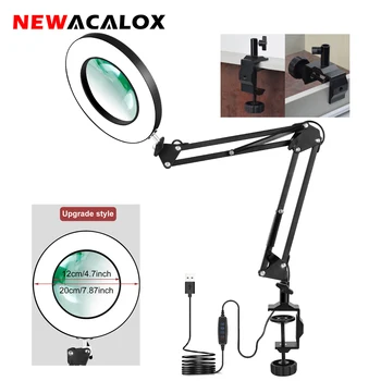 NEWACALOX Nagy Objektív 5X Nagyító USB 3 Szín LED-es asztali Lámpa, Világítás Tetoválás Köröm Harmadik Kézi Nagyító Eszköz, Hegesztés