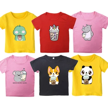 Nyári Állatok Boba Tea póló Lányoknak, a Fiúk Tizenéves Camiseta Rajzfilm pólók Gyerekek, Gyerekek Rövid Ujjú Tshirts Kisgyermek Tees