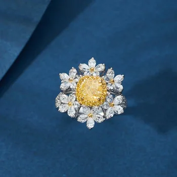 Női Luxus Citrin, Kicsi Daisy Gyűrű Sárga Kristály CZ Drágakő Ezüst, Állítható Gyűrű A Nők Jól Ékszer Ajándék