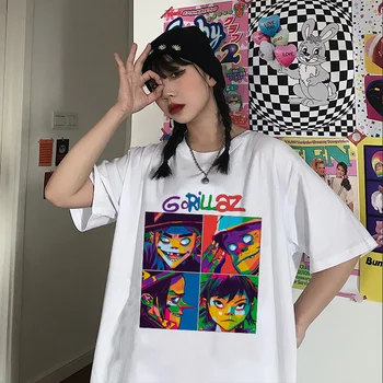 Női T-shirt Nyári Zenei Együttes Gorillaz Maximum Póló, Alkalmi Rövid Ujjú Póló Hip-Hop Divat Harajuku Streetwear Maximum