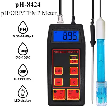 pH-8424 pH/ORP/TEMP Mérő Nagy Pontosságú 3 az 1-ben Hordozható Cserélhető pH & ORP Elektródák Hőmérséklet Szonda 40%kedvezmény