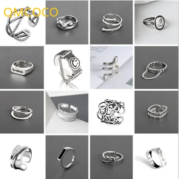 QMCOCO 925 Ezüst Vintage Ezüst Színű Punk Geometria Nyitva Gyűrűk Design Egyszerű Gyűrűk Ujját A Nők a Férfiak Fél Jól Ékszer Ajándék