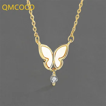 QMCOCO Trendi Kreatív Design Nő Nyaklánc, Kagyló Pillangó Kulcscsont Lánc Klasszikus Lány Ajándékok 925 Ezüst Ékszerek, Kiegészítők