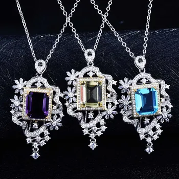 QTT S925 Sterling Ezüst Medál, Nyaklánc Nők Egyszerű Négyzet Diamond Fashion Fényes Kulcscsont Lánc Esküvői Ékszerek Fél