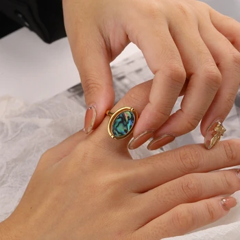 Silvology 925 Sterling Ezüst Abalone Kagyló Gyűrű a Nők Ovális Kétoldalas Reverzibilis Kreatív Gyűrűk Luxus Designer Ékszerek