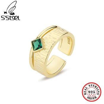 S'STEEL 925 Sterling Ezüst Geometria Állítható Gyűrű Alkalmi Tervező Kézzel készített Gld Ajándék Nőknek Eljegyzési Finom Ékszer