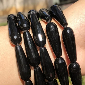 Természetes Csiszolt Fekete Agates Kő vízcsepp Laza Gyöngy Ékszerek Készítése Diy Karkötő Accessorie 10x30mm