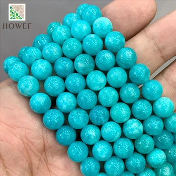 Természetes Kő Gyöngyök Kék Amazonite Chalcedony Kör Laza Gyöngyök DIY Karkötő Kiegészítők Ékszerek Készítése 15