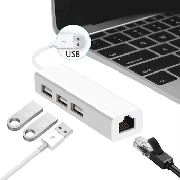 USB Ethernet-3 Port USB HUB 2.0 + RJ45 Lan Hálózati Kártya, USB / Ethernet Adapter Mac iOS Android PC RTL8152 USB 2.0 HUB