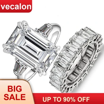 Vecalon Luxus Ígéret gyűrű szett Hercegnő vágott AAAAA Cz Kő 925 Sterling Ezüst Eljegyzési, esküvői Zenekar, gyűrűk, nők, Férfiak