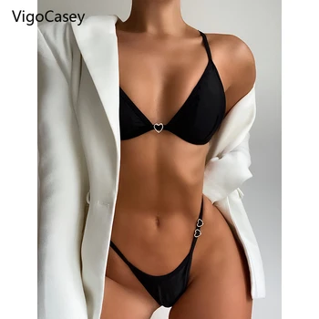VigoCasey Szív Gyűrű Fürdőruha Női Szexi Bikini Szett 2021 Push Up Fürdőruha Női Brazil Szilárd Biquini fürdőruha