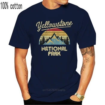 Vintage Retro Yellowstone Nemzeti Park T-Ing, Slim Fit Póló