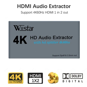 Wiistar HDMI Audio Extractor Elosztó HDMI 1 2 4K60Hz HDMI-HDMI Optica SPDIF + 3,5 mm-es HDMI Audio Sppliter a Projektor