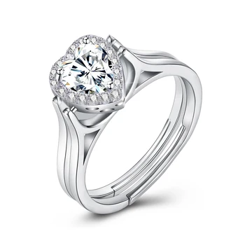 ZEMIOR Romantikus 925 Sterling Ezüst Gyűrű Női Reverzibilis Aranyos Szív Cirkónia Állítható Esküvői Eljegyzési Gyűrű